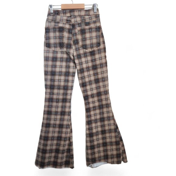 Y2K FOREVER 21 Plaid High Rise Flare Jeans 26 Stretch Raw Hem‎ Boho Hippie Pants - Picture 5 of 16